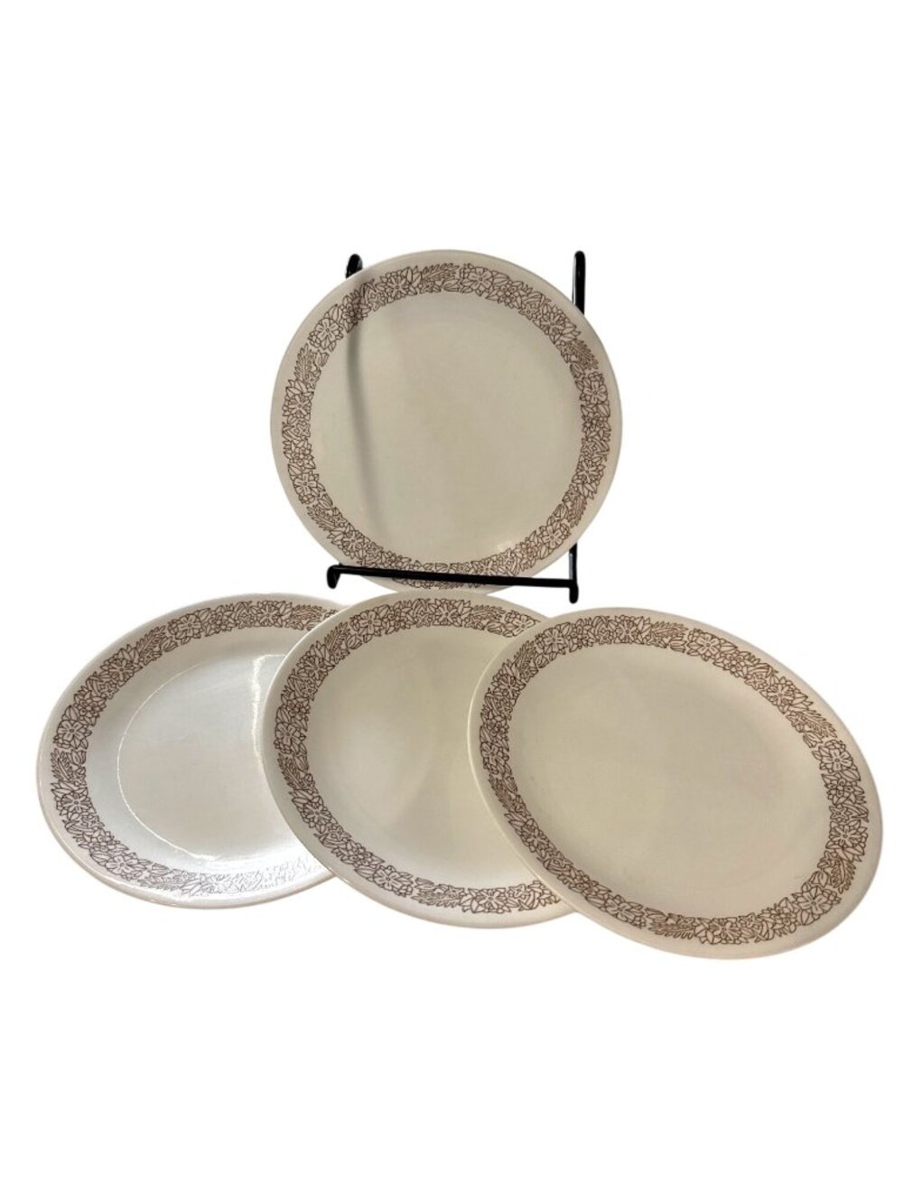 Corelle 4 Woodland Brown Floral Pattern 8.5" Salad Plates Vintage Discontinued